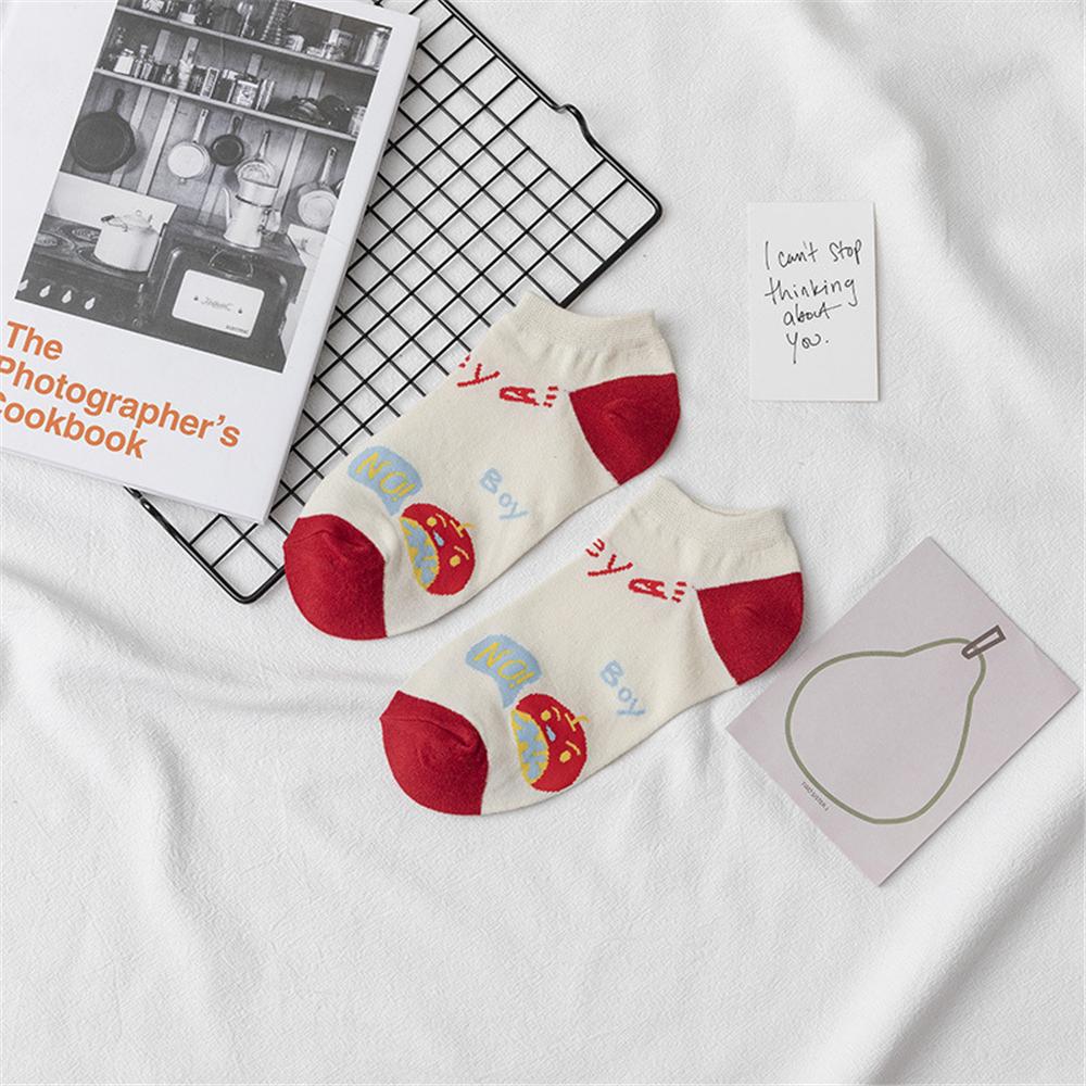 INS Смешные мультяшные носки с яйцами Милые девчачьи Счастливые животные Фрукты Еда Короткие носки Омлет Клубника Ананас Радужные полоски