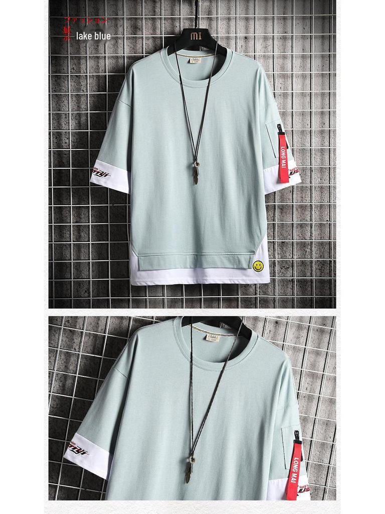 Мужская модная свободная хлопковая футболка в корейском стиле, летняя коллекция 2020 г.