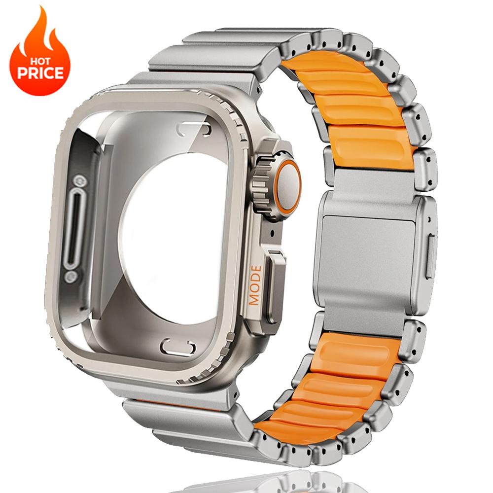 Титановый ремешок + Металлический корпус для Apple Watch Band Ultra 3/2 49 мм 46 мм 45 мм 44 мм Сплав Корпус-Чехол для Iwatch Серии 11 10 9 8 7 SE3