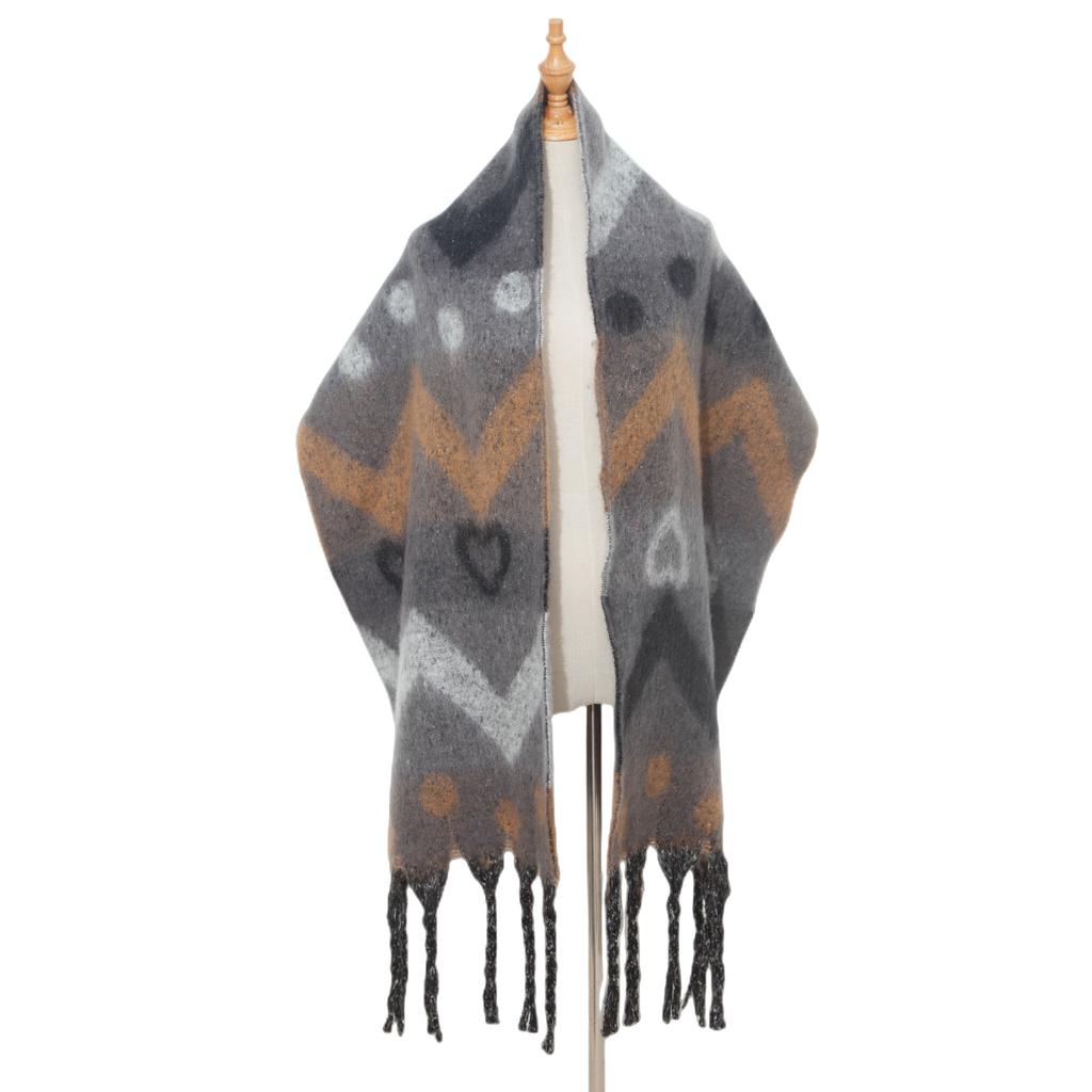 Female Warm Shawl Autumn Winter Thick Love Wave Print Scarf Tassel