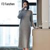 Fanzhen Женское вязаное платье из 100% шерсти с утолщенным воротником-хомутом