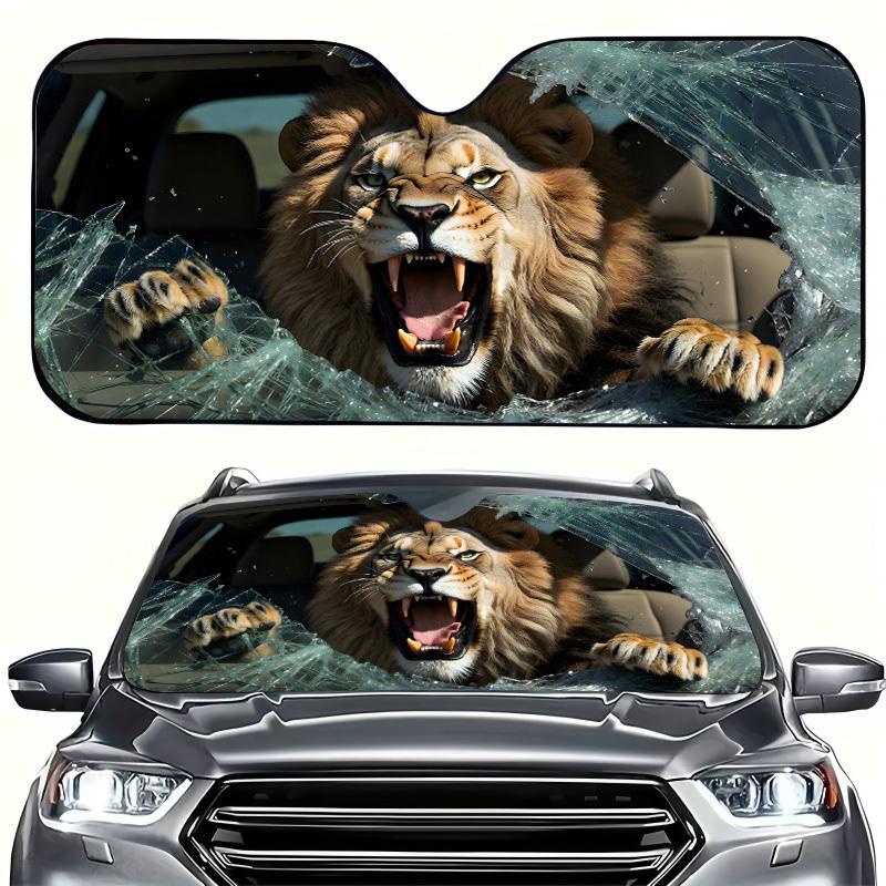 1pc Fierce Lion-Shaped Car Sunshade, Foldable For Easy Storage, Effectively Prevents Temperature Rise. As A Car Windshield Sunsh