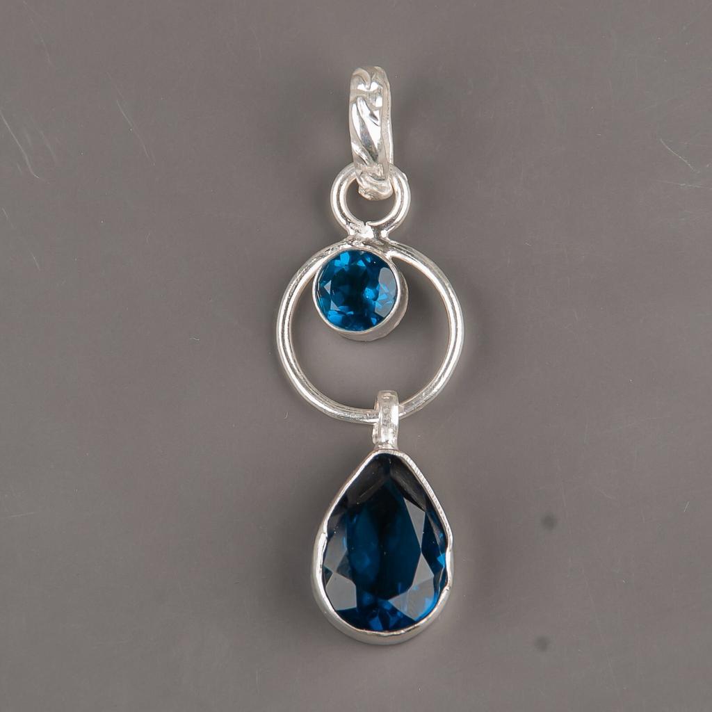 London Blue Topaz Gemstone 925 Sterling Silver Jewelry Pendant Anniversary Gift PP-10-4