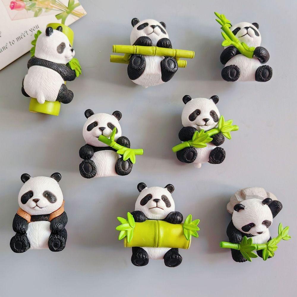 8pcs Cartoon Miniature Panda Figurines Resin Animal Statues Micro Landscapes Panda Ornament  Desktop