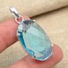 Faceted Blue Topaz Gemstone Solid 925 Sterling Silver Handmade Oval Shape Pendant