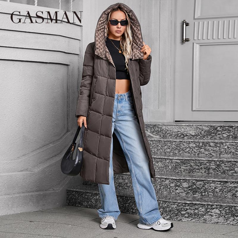 GASMAN 2024 Женская зимняя куртка модная длинная Большой карман Пальто женская брендовая высококачественная парка ветрозащитная теплая пуховая куртка 83510