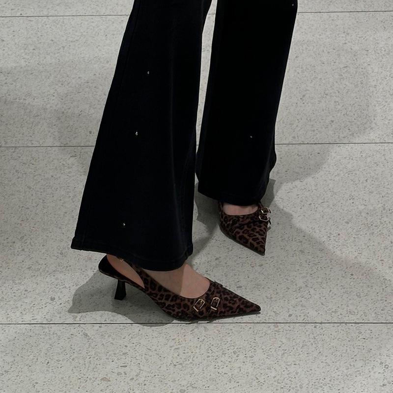 Модные леопардовые туфли на высоком каблуке, женские сандалии с ремешком на пятке с острым носком, летние женские туфли большого размера, удобные туфли-лодочки на низком каблуке для офиса, элегантная обувь для платья