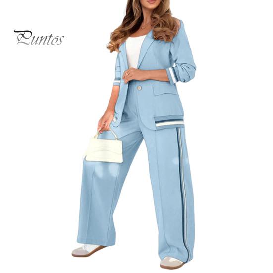 Женский костюм из 2 предметов: пальто, брюки, отложной воротник, длинные рукава, эластичный подол, куртка, широкие брюки с высокой талией, офисный наряд для поездок на работу