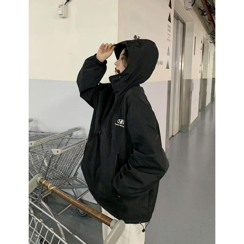 Осенняя непромокаемая куртка с капюшоном, женская однотонная куртка на молнии, техническая одежда, ветровка, корейская модная одежда Y2k, плащ