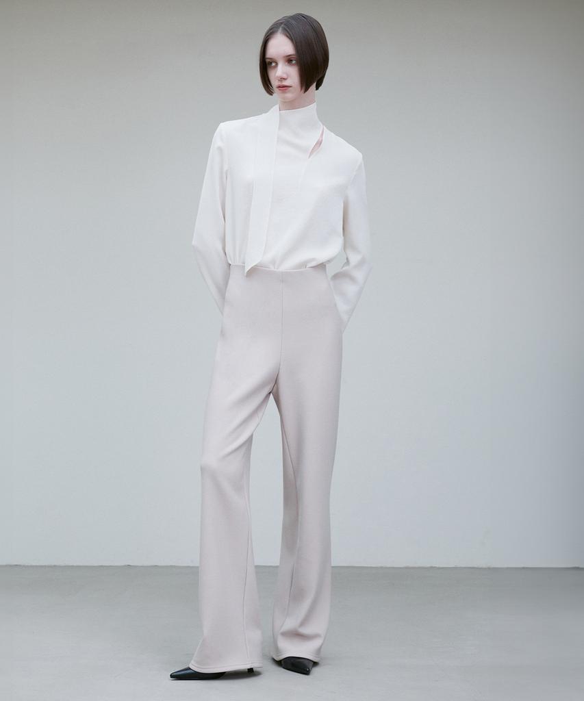 RE RHEE Scarf Detail Bell-Sleeve Blouse Pearl