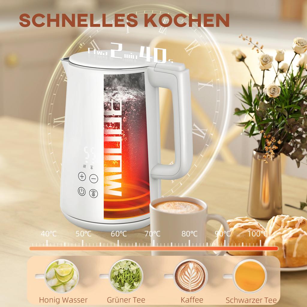 Kitchen Set with Kettle and Toaster, 7 Browning Levels, Fast Boiling, Stainless Steel, Plastic, White