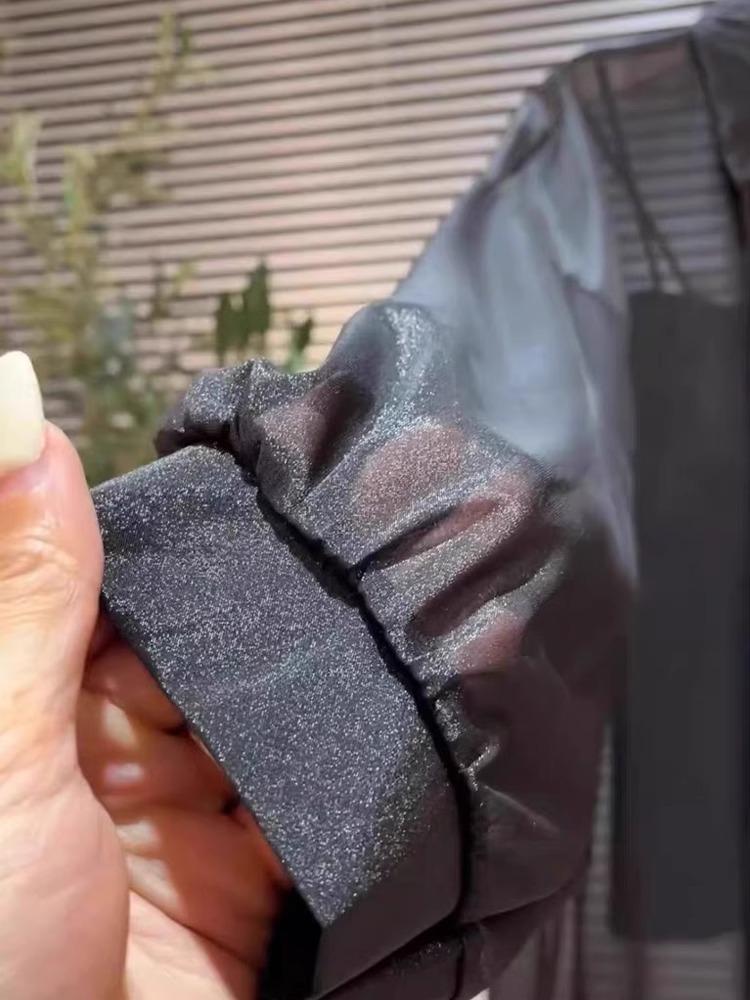 Французская Мода Перламутровая Пряжа Женский Летний Кардиган с Длинным Рукавом из Ледяного Шелка