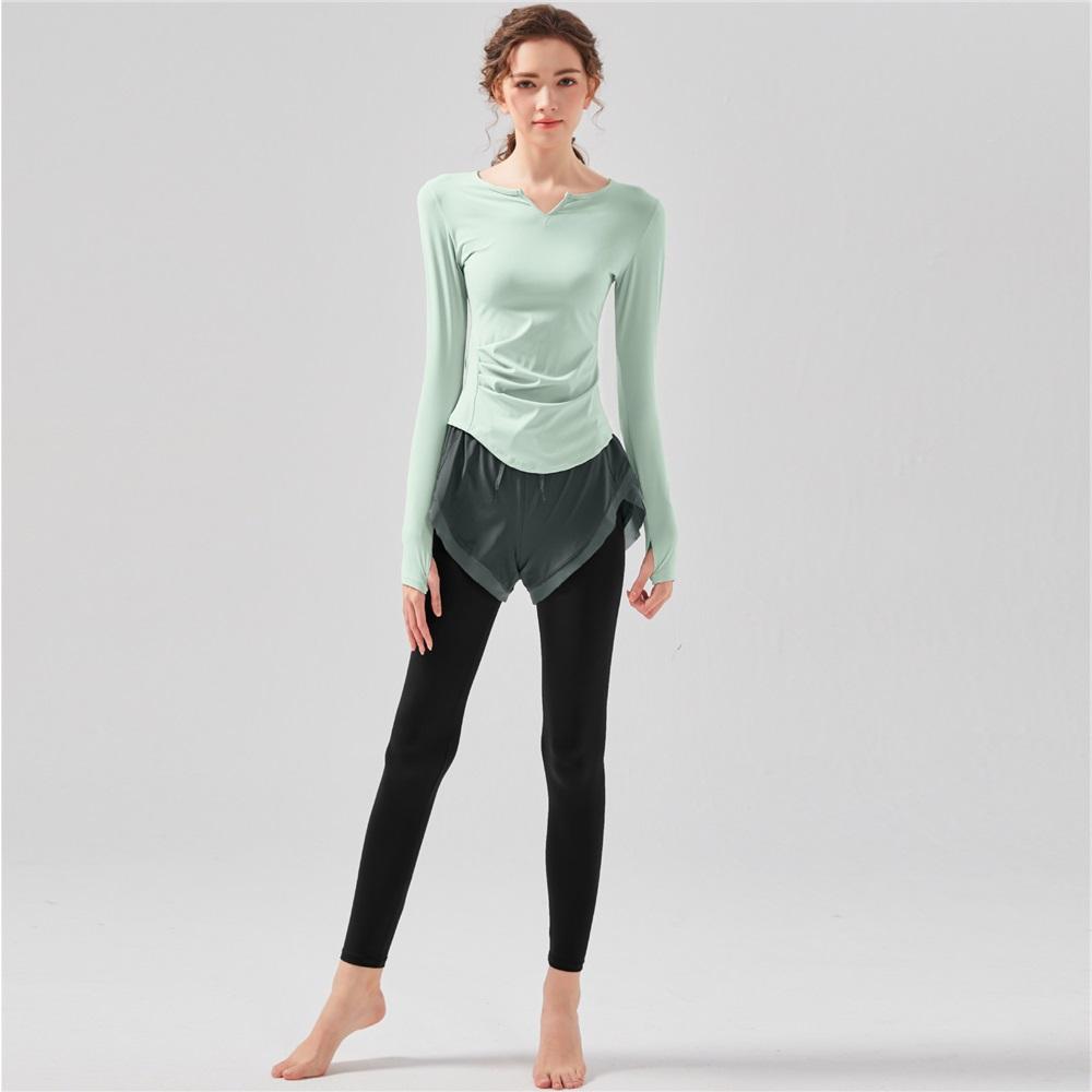 Спортивный костюм нового стиля, повседневные спортивные обтягивающие брюки для бега и фитнеса, женский костюм с длинным рукавом из двух частей с эффектом обнаженности, быстросохнущий