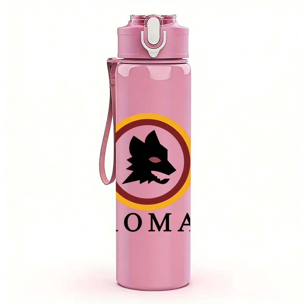 1PC Roma circular wolf head crest print 750ml colorful plastic sports water bottle leakproof pop up lid with straw for outdoor work home use