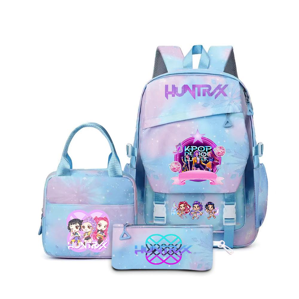 K-Pop Demon Hunter Girl Group Backpack Demon Boy Group Cartoon Anime Lunch Bag Pencil Case Three-Piece Set