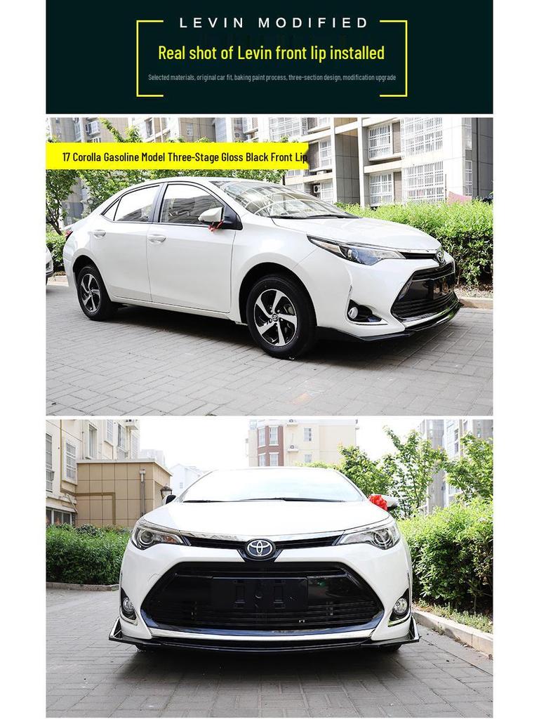 Toyota Levin 17-18 Комплект обвеса на переднюю и заднюю часть: Модифицированный сплиттер, губа бампера, спойлеры и боковые юбки.