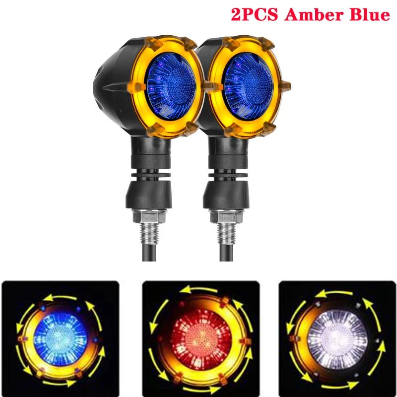 Motorcycle LED Turn Signal Lamp Sequential Flowing Flash Indicator Lights 12V 10mm Retro Dual-color Rotate LED Turn Signal Light