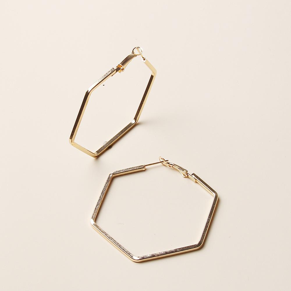 Hexagon Contemporary Geometric Ear Rings With Electroplated Gold Women For