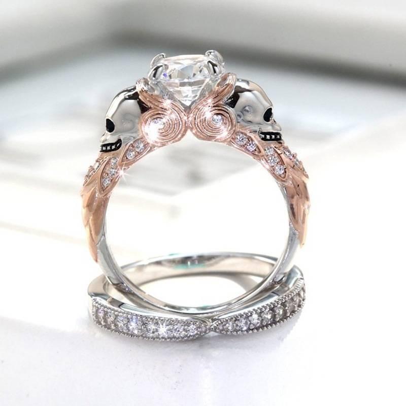 Креативное Модное Кольцо с Черепом для Пар с Дизайном Бриллиантов Двух Цветов из Сплава