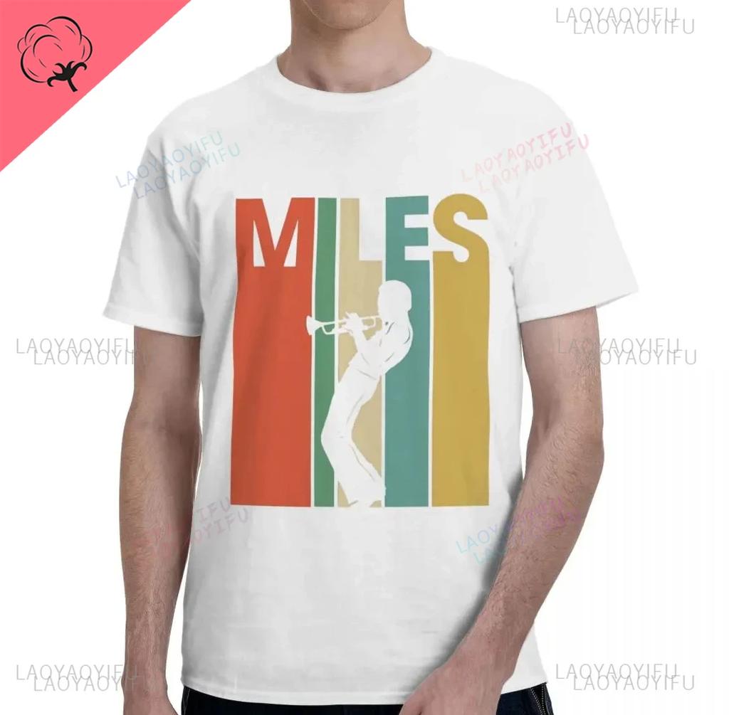 Retro Miles Davis Trumpet T Shirts Casual Tee Shirt Blue Music Gift Short Sleeve Oneck Novelty Funny Printed Classical TShirt