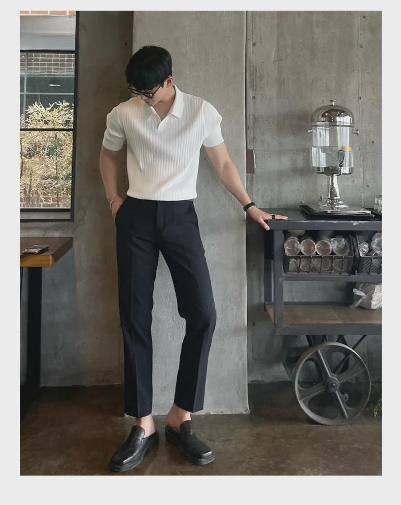 Мужская модная футболка-поло в японском стиле – летняя трикотажная однотонная футболка с короткими рукавами и лацканами