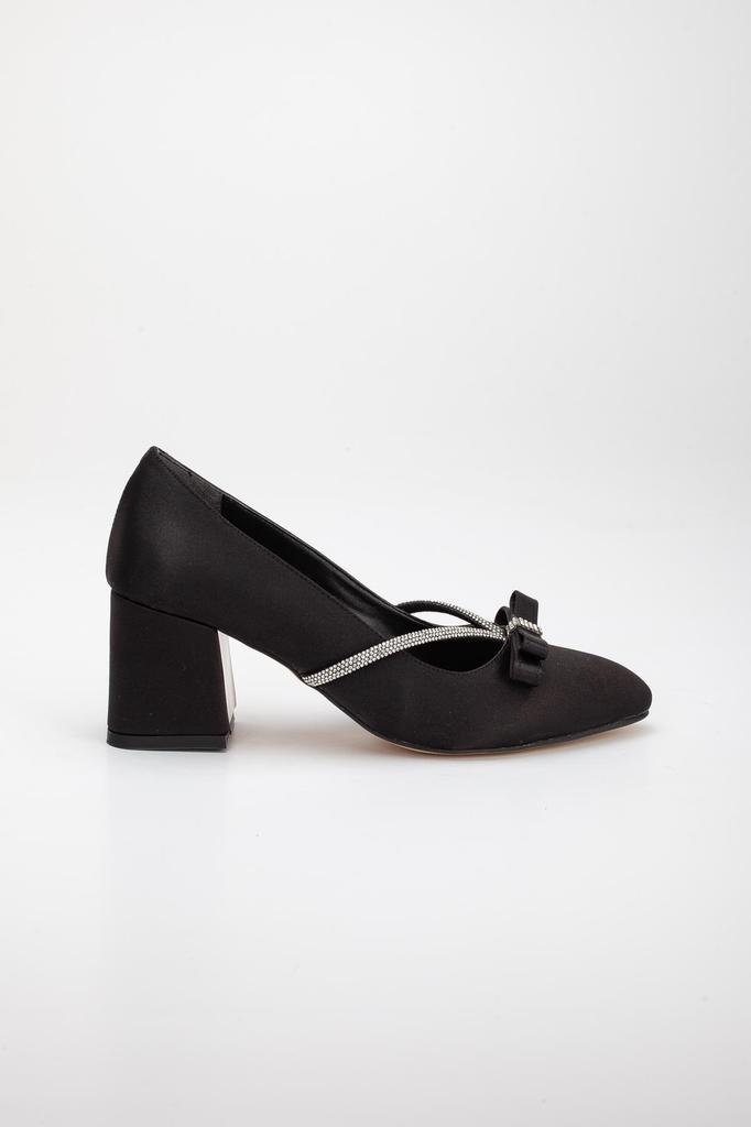 Женские большие туфли из атласной кожи больших размеров с бантиком и высоким каблуком