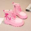 Children Fashion Boots Girls Ankle Boots Pink Elegant Zipper Cool Love Pattern Kids Princess Leather Boots Non-slip Size 26-37