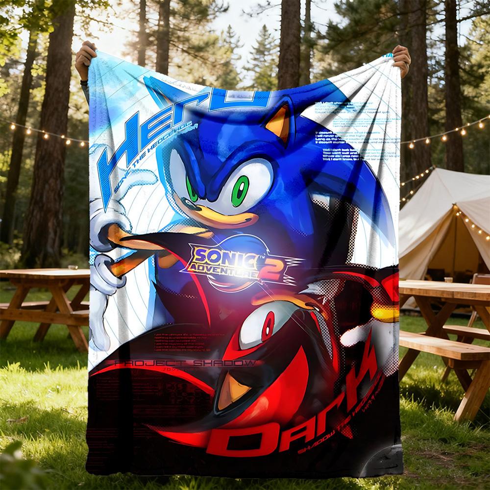 1 шт. Плед Sonic Adventure 2 для активного отдыха на природе, легкий, фланелевый, мягкий и теплый, подходит для всех сезонов: для дивана, отдыха на природе, кемпинга, гостиной, офиса.
