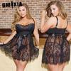 Сексуальная кружевная пижама с бретельками для полных девушек, Прозрачная секс-пижама больших размеров