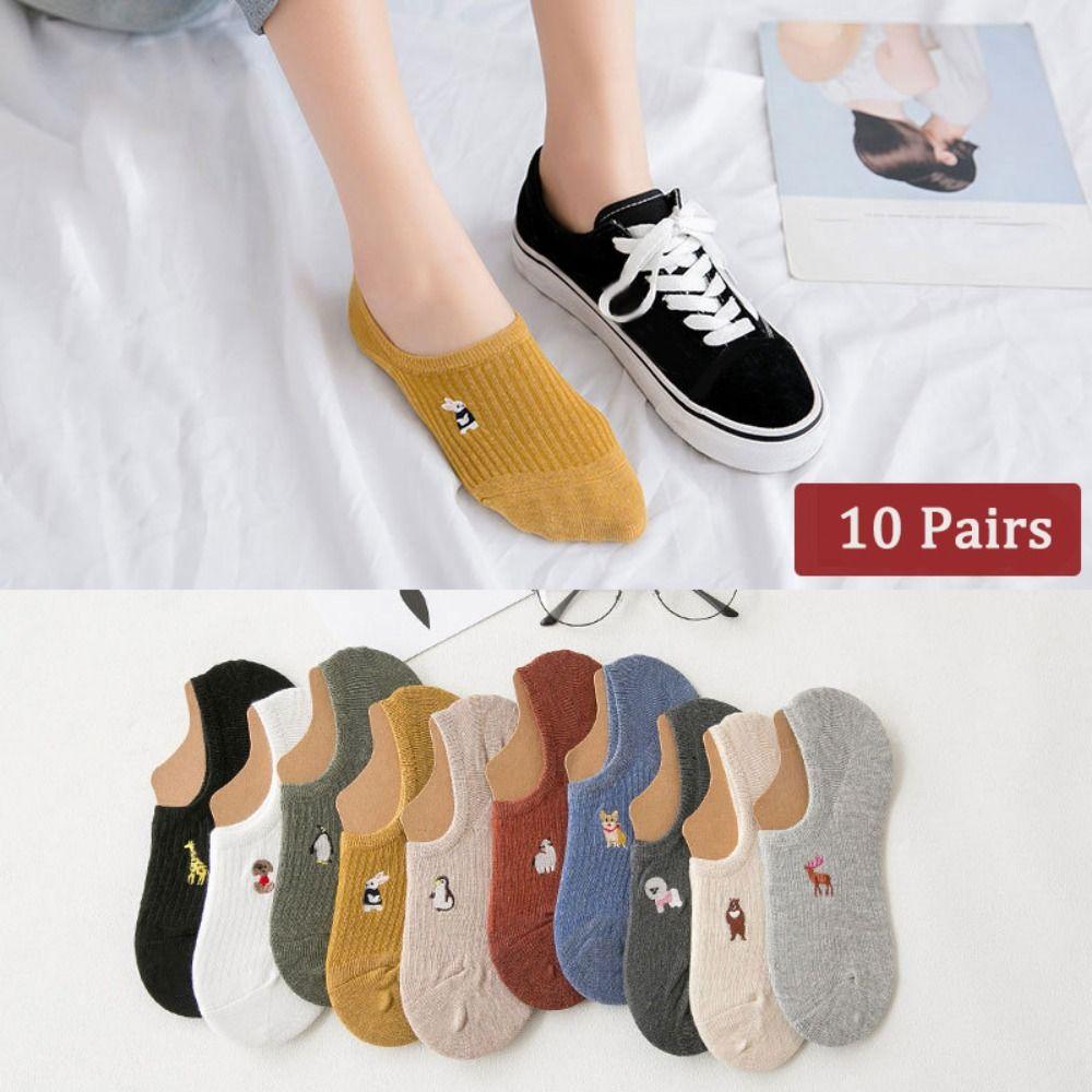 10Pairs Cartoon Sweet Short Socks Animal Invisible Ankle Socks Cute Thin Boat Socks  Streetwear