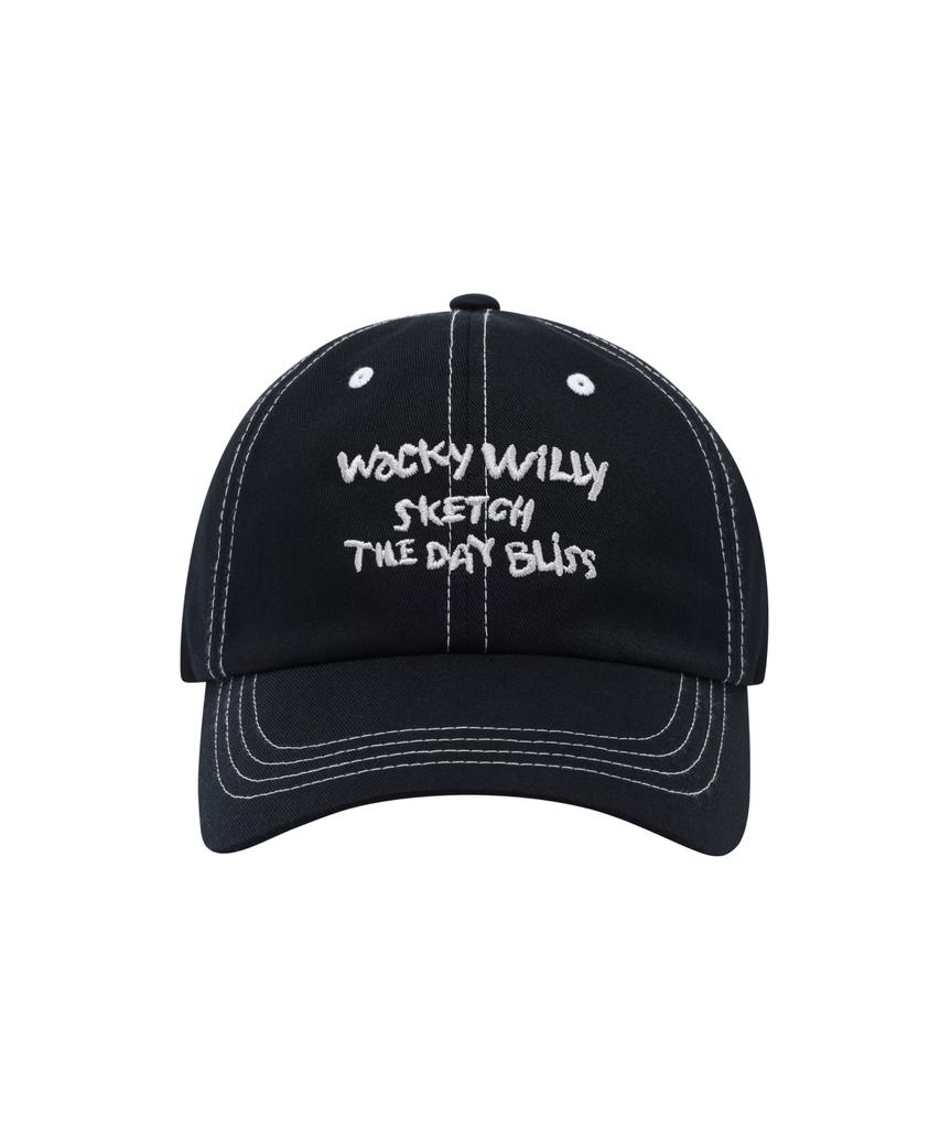 WACKY WILLY Stitch Typo Ball Cap Black