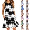 Women's Fashion Beach Dress Sleeveless Round Neck Stripe Print Dress
