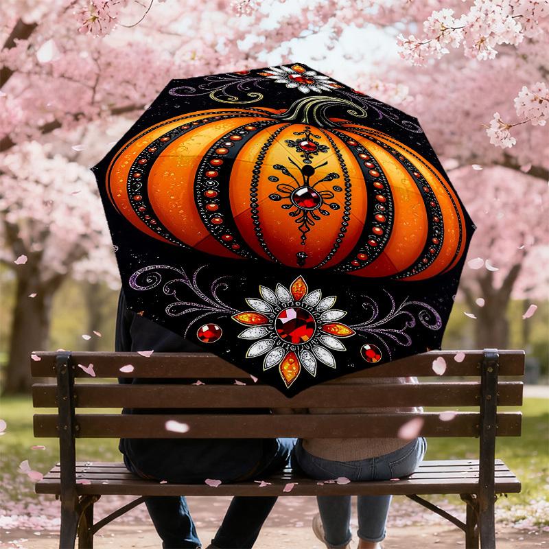 1PC Pumpkin Artwork Automatic Open/Close Umbrella Compact Folding Umbrella with 8-Rib Shaft lightweight esign, Highquality Fabric1212A