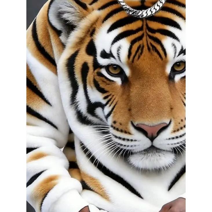 Men 2026 New Arrival Tiger Print Top, Vintage Oversized Loose‑Fit Silhouette Casual Pullover, Premium Texture Comfort Trendy Shirt for Daily