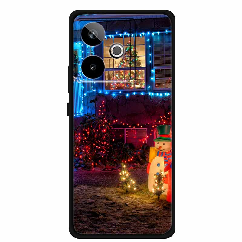 Рождественский чехол для Realme GT7 GT 7 7T Черные силиконовые чехлы для Realme GT 7T Мультяшный Санта-Клаус Елка Задняя крышка