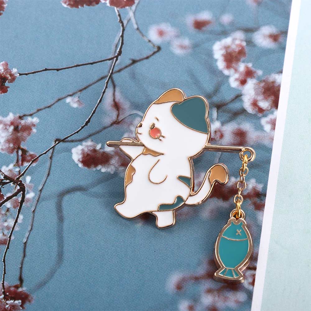 Accessories Funny Cats Friend Gift School Bag Badge Pin Cat Fishing Brooch Cat Brooch Enamel Brooch