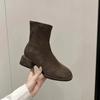 2024 Осень/Зима Новые квадратные замшевые короткие сапоги женские сапоги на толстом каблуке и одинарные сапоги на среднем каблуке