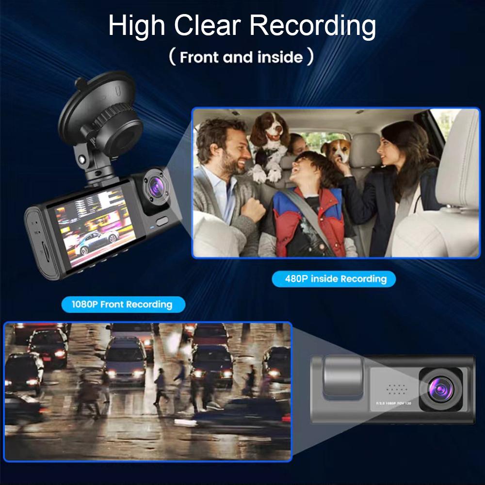 Видеорегистратор с 3 камерами, 1080P спереди и внутри, 2-дюймовый экран, видеорегистратор с черным ящиком, драйвер, записывающее устройство для такси Uber, автомобильный видеорегистратор сзади