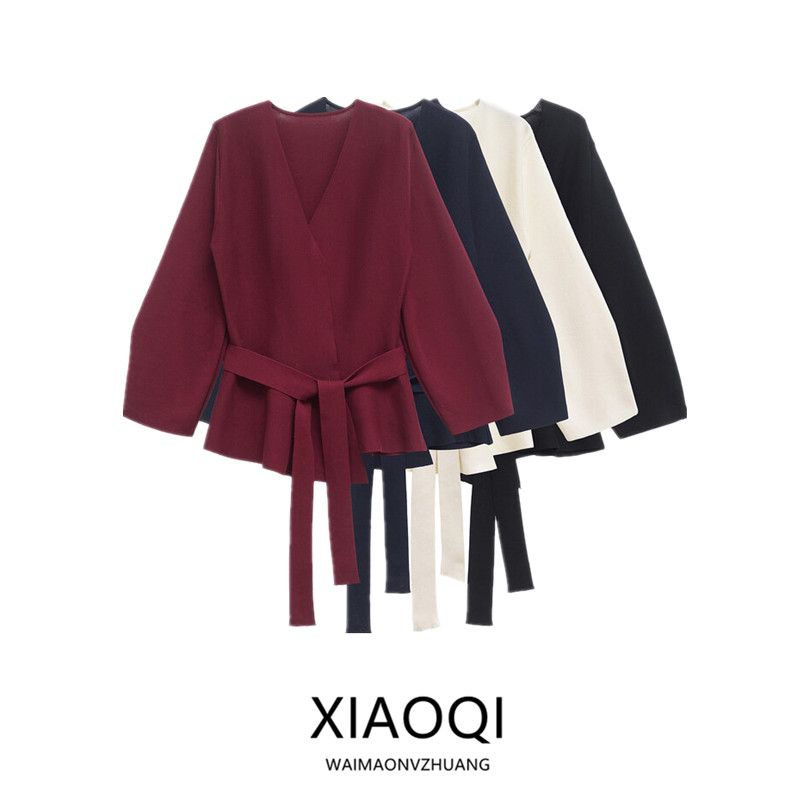 Fashion Wind 2024 New Fall Women's Clothing Stylish with Belt Knitting Long Sleeve Suit Coat 9598128