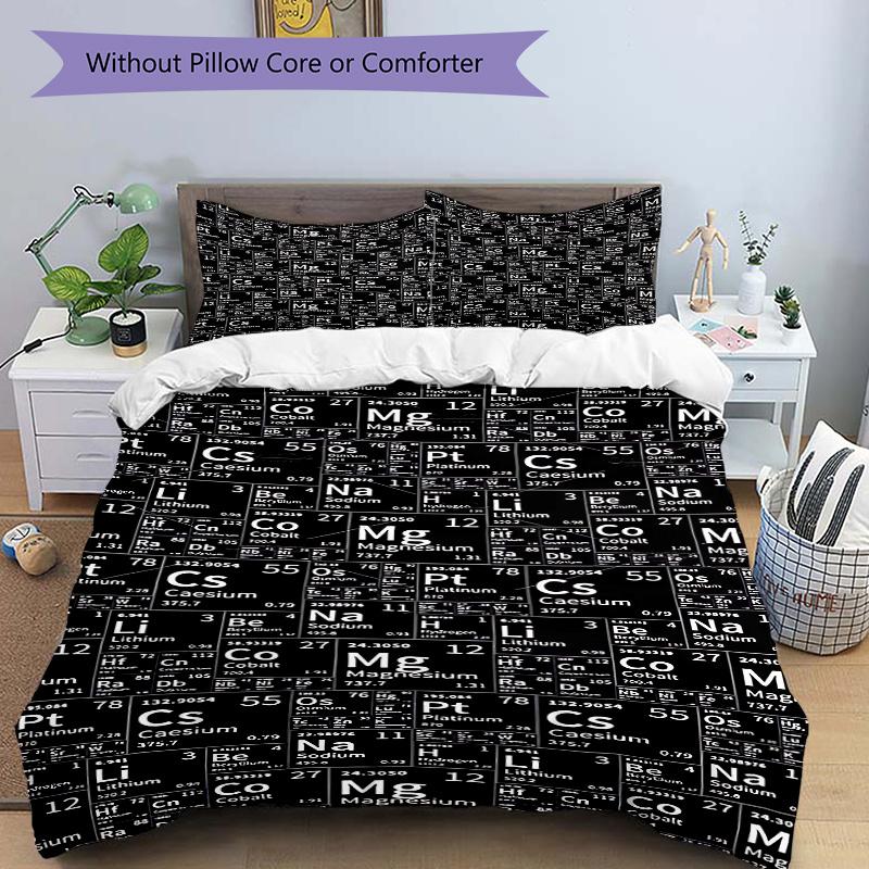 3pcs Anime Cartoon Design Periodic Table Elements Comforter Set with Two Pillowcases (No Core), Home Decor, Festival Gift, Polyester Fabric