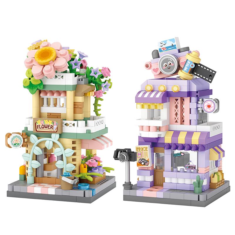 City Street View Building Block Set DIY Ice Cream Coffee Flower Shop Model Building Toy Ideal for Home Decor and Holiday Gifts