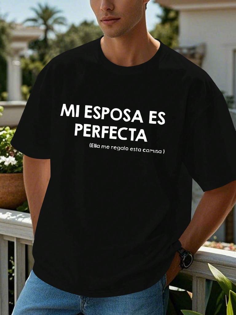 Летний гардероб Мужская футболка Im Perfect Испанская цитата Повседневная черная с коротким рукавом с круглым вырезом Машинная стирка Летний топ