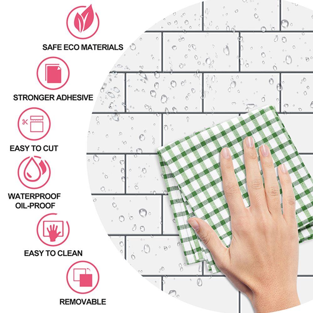 Waterproof Self Adhesive White Subway Kitchen Bathroom Wall Tiles 3D Tile Sticker Peel and Stick