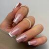 24Pcs/Set Quick Nails White French Silver False Nials Sticker Wearable Waterproof Manicure Finished Nails