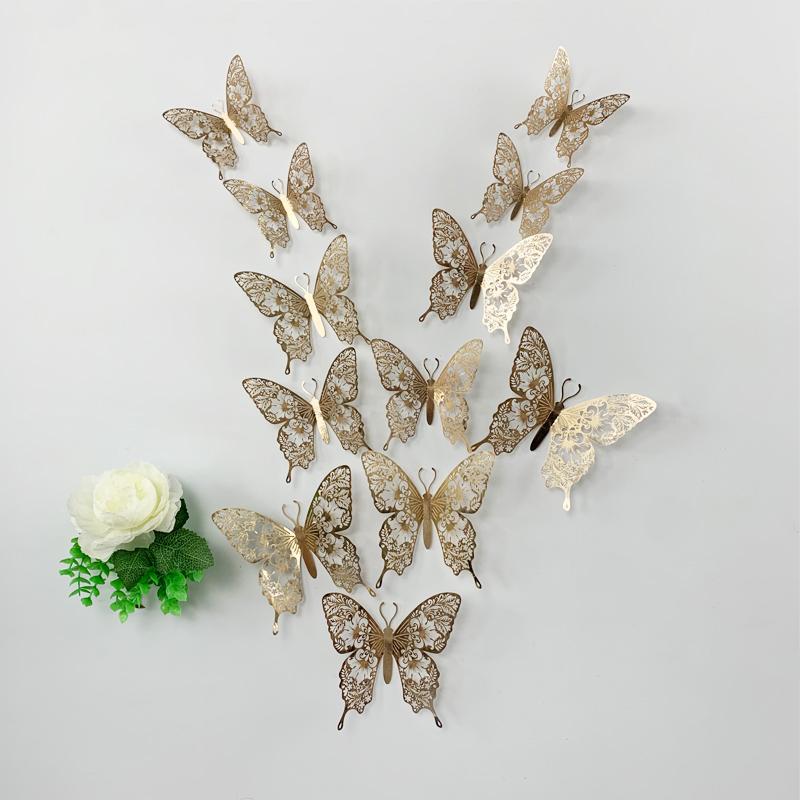 12pcs/Lot 3D Hollow Colorful Butterfly Wall Sticker For Children Room Kids Room Decor Wedding Decoration Living Room Bedroom Art