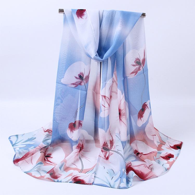 Silk Scarf For Women In Summer Fashionable Shawl Thin And Versatile Spring And Autumn Sand Scarf Long Chiffon Small Strip Scarf