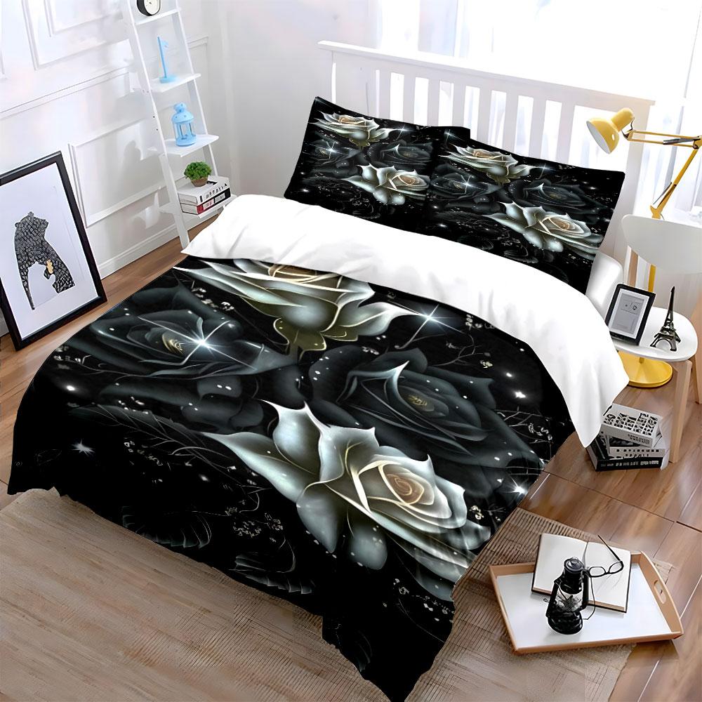 White and black roses. Bedding sets Duvet cover sets Duvet covers Pillowcases(1*Duvet Cover 2*Pillowcases without duvet insert)