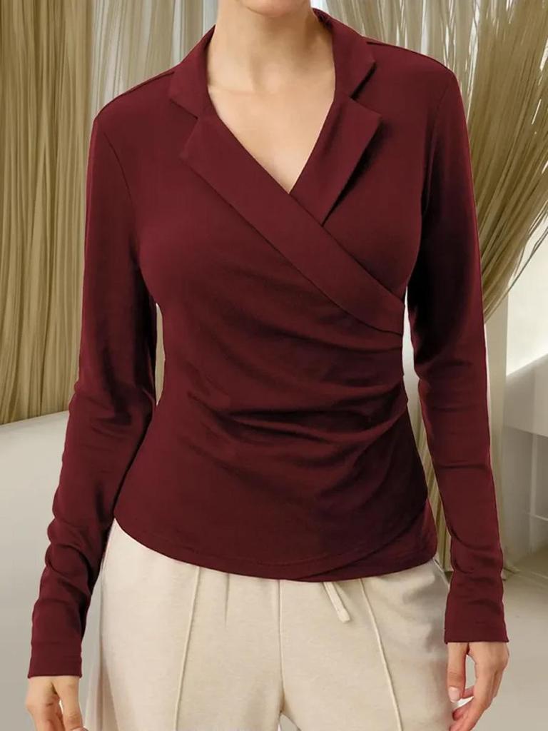 Solid Color Long Sleeve Lapel Pullover Top (2025 Winter/Spring Collection)