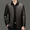 Genuine Leather Jacket, High-end Men's Sheepskin Concealed Button Jacket, Middle-aged Lapel Business Dad Casual Jacket