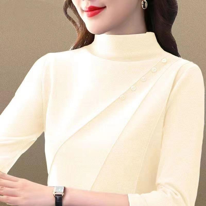 Женская футболка с полувысоким воротом, двухсторонняя немецкая бархатная утолщенная базовая рубашка для мам, модный топ с длинными рукавами на осень и зиму